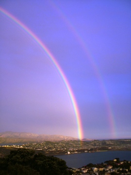 This photo of a beautiful double rainbow arching over the city of Wellington was taken by a New Zealand photographer.